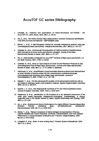 AccuTOF-GC Series Bibliography